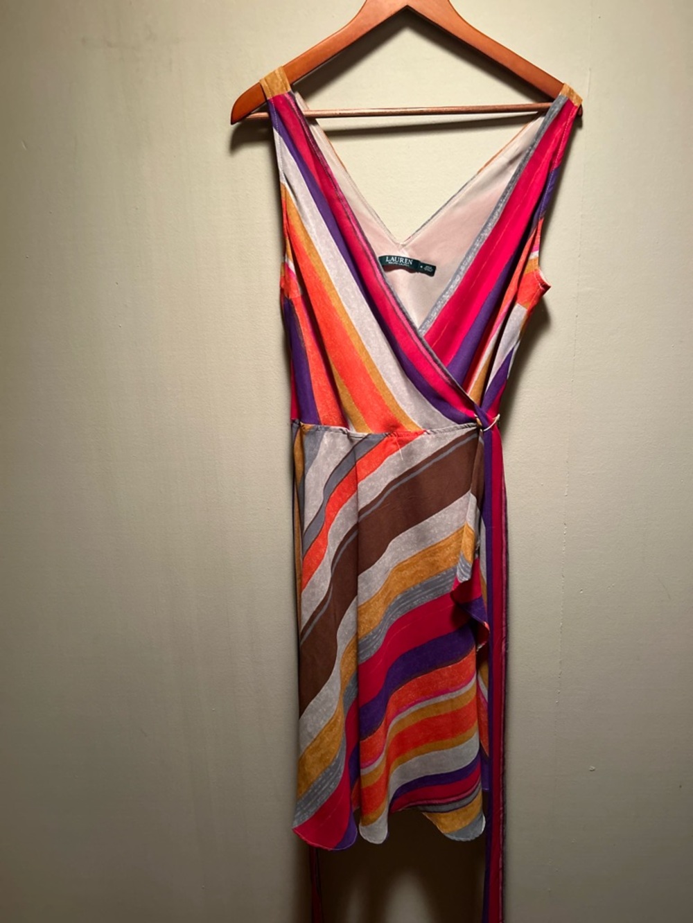 Ralph Lauren Multicolor Striped Wrap Midi Dress - Pink, Orange, Purple Size 4